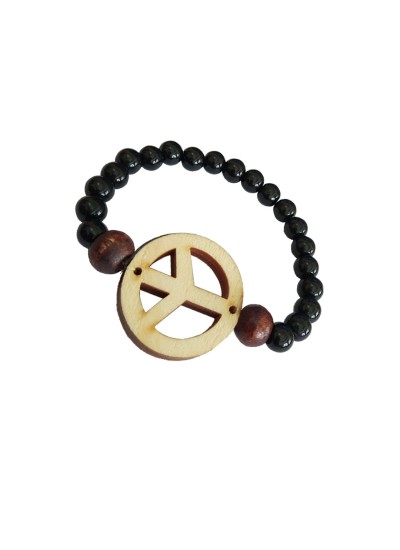 Peace Sign Symbol Onyx Beads Bracelet By Menjewell